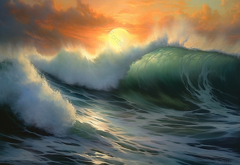 惊涛骇浪太阳海浪油画插画背景,插画/手绘图,插画/手绘图库,插画/手绘图下载,插画/手绘